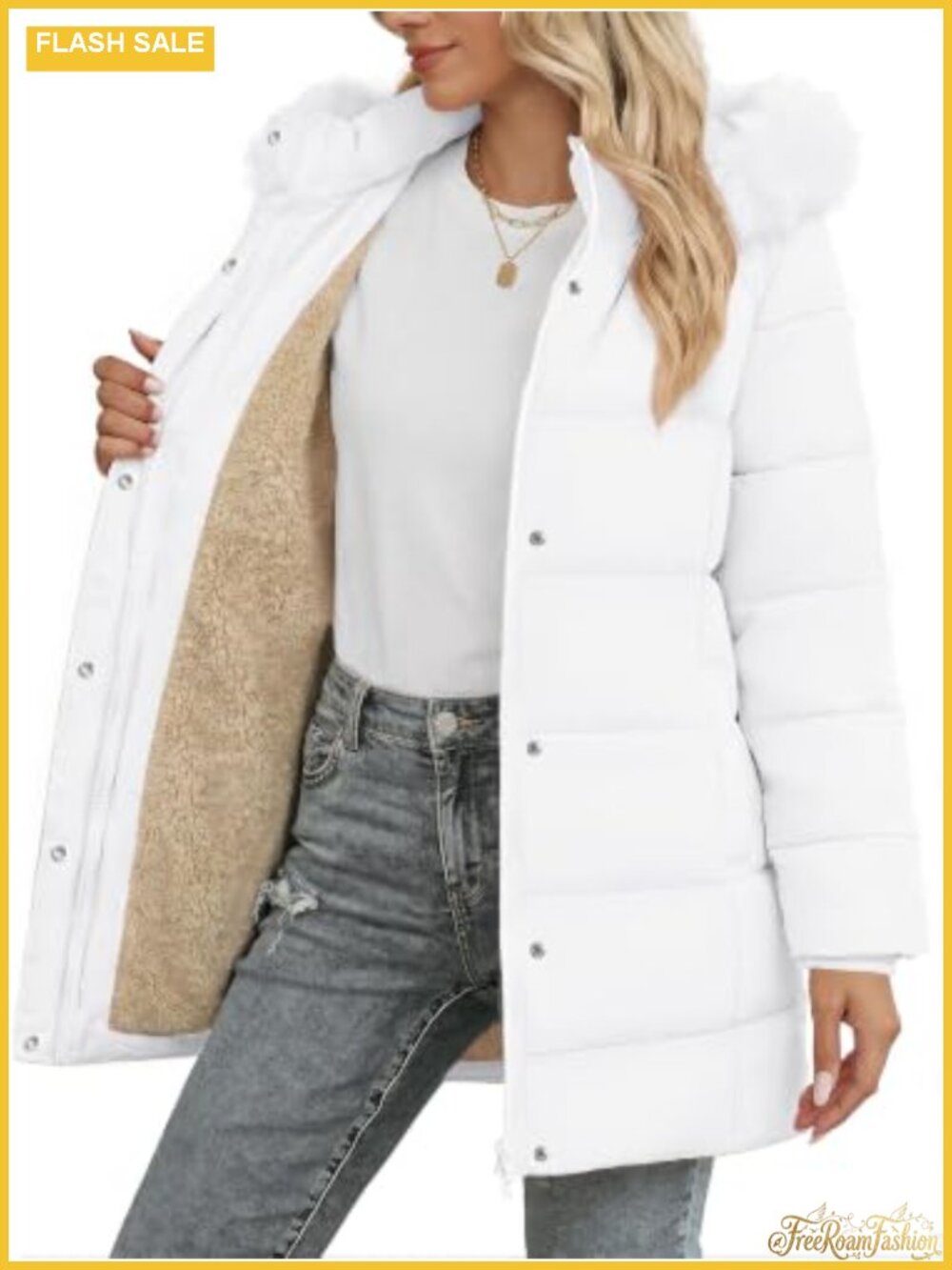 Long Winter Puffer Coat Fleece Lined Hooded Parka